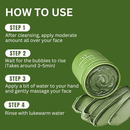 LBOYLOVE® Holy Basil Bubble Deep Mask – Holy Basil & Carbonated Water for Cleansing Pores & Blackheads, Korean Clay to Bubble Wash-Off Pack (90g / 3.17 oz)
