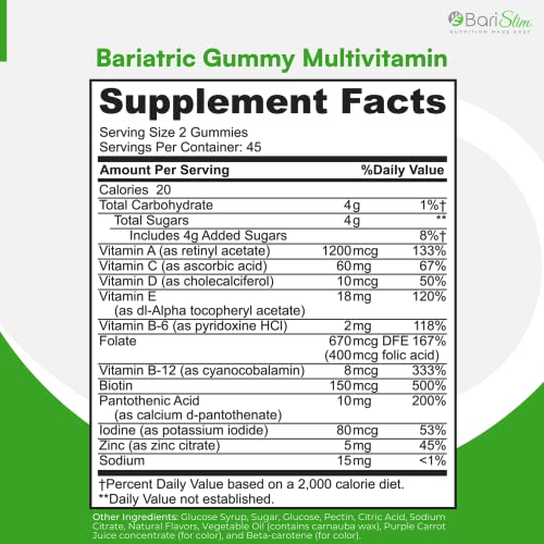 BariSlim Bariatric Chewable Multivitamin Gummies Specially Formulated