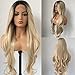 QD-Udreamy Ombre Blonde Synthetic Lace Front Wigs With 4# Roots Long Wavy Wig Heat Resistant Hair Wigs for Women 24inch