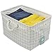 Drawstring Canvas Collapsible Household Organizer Basket with Handles, Lightweight for Toys, Dorm-Room Storage Bins for College Students Use, Blue Checker