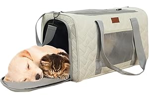 H.S.C PET PRODUCE H.S.C PET Cats Carrier Soft-Sided Quilted Pet Pups Bag Temporary Kennel Fit Luggage Case Traveling Outdoor Go to Vet, Side Pocket,15 lbs Puppy/18 lbs Cat or Kittens (Beige)