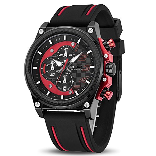 MEGIR Watches for Men Stylish Casual Army Military Chronograph Business Sport Work Quartz Silicone Strap Wrist Watch