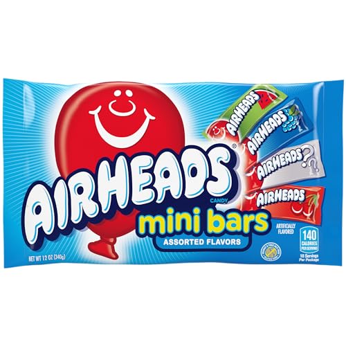 AIRHEADS CANDY, VARIETY BAG, INDIVIDUALLY WRAPPED ASSORTED FRUIT MINI BARS, PARTY, NON-MELTING, 12OZ (1 BAG)