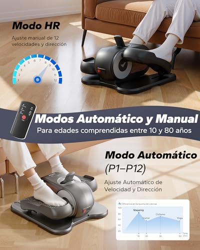 MERACH Elíptica de Escritorio para Casa, Mini Bicicleta Elíptica Eléctrica, Control Remoto, Pantalla, Alfombra Antideslizante, 12 Velocidades, Silenciador y Portátil