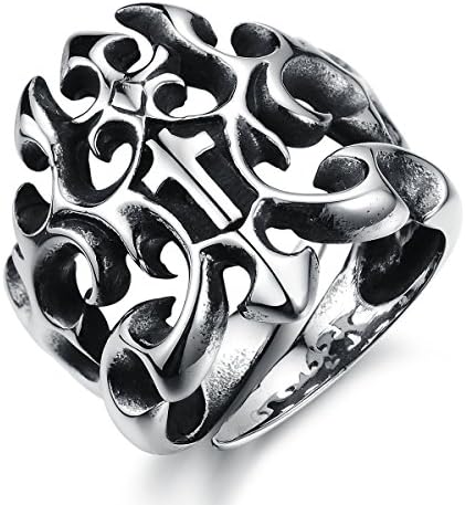 Mintik Jewelry Stainless Steel Men's Vintage Cross Hollowed Celtic Knot Band Ring