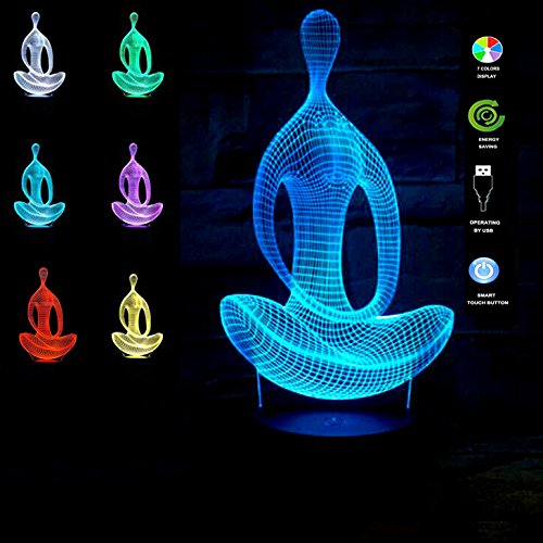 Yaekoo USB Powered 7 Colors Amazing Optical Illusion 3D Glow LED Lamp Art Sculpture Lights Produces Unique Lighting Effects and 3D Visualization for Home Decor (Yoga)
