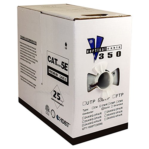 Vertical Cable Cat5e, 350 MHz, Shielded, 24AWG, Solid Bare Copper, 1000ft, Black, Bulk Ethernet Cable