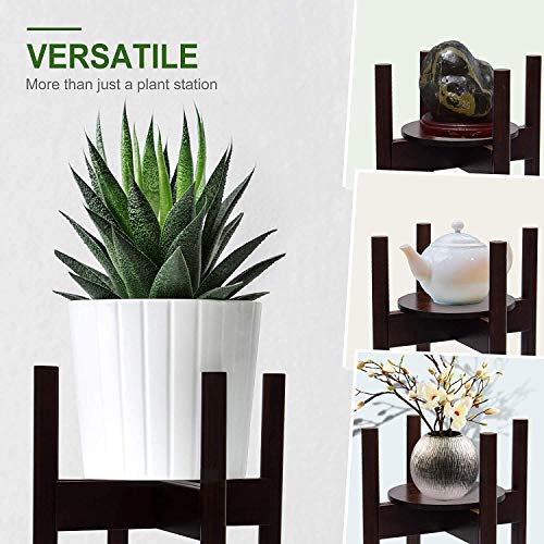 Panta Adjustable Bamboo Wood Plant Stand, (Pot Not Included) Mid