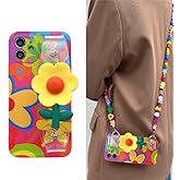 SMAIGE Lanyard Case Compatible with iPhone 13 Pro Max, Crossbody Case with Strap and Wrist Band, Unique Cute Kawaii Colorful Painting Flowers Design for Girls and Women