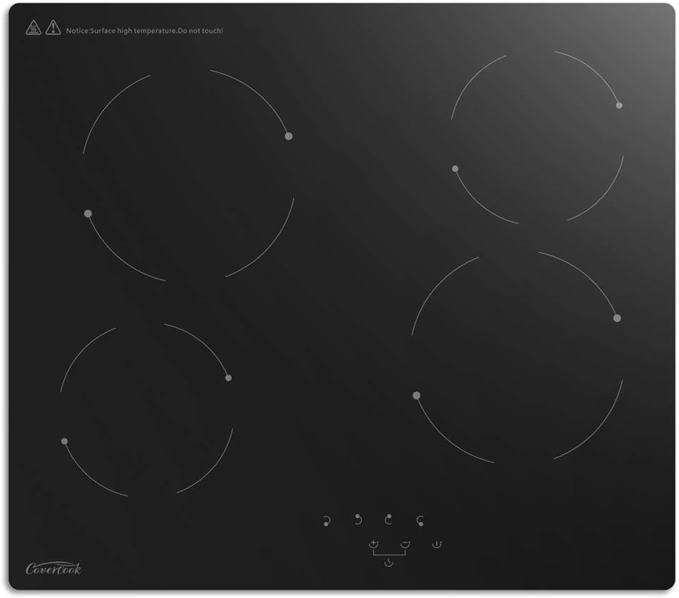 COVERCOOK Electric Ceramic Hob 60cm Cooktop, Built-in Hot Plate Black Glass Cooker Hob