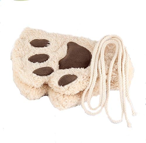 RICCOS (TM) Fashion Women Winter Knitted warm Carton Bear Paw Plush Half Finger Gloves Mitten (Beige)