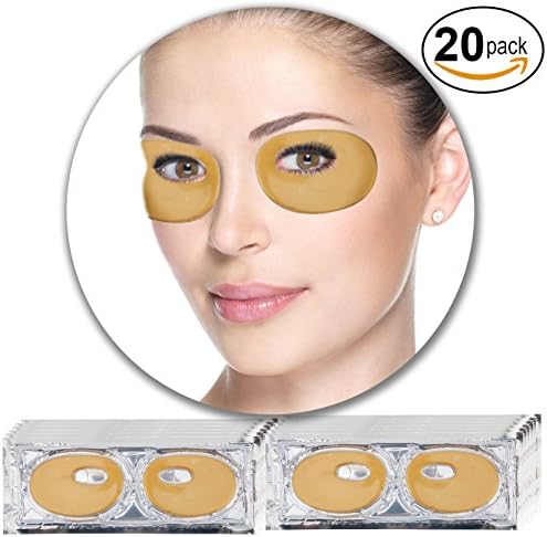 Anti Aging Treatments Set Kit of 20 Pairs Eyes Eyelids 24 K Gold Golden Collagen Gel Crystal Masks Patches Pads for Wrinkles Crows Feet, Dark Circles and Puffiness Puffy Eyes Removal and Moisturizing