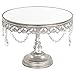 Amalfi Decor Cake Stand, Mirror Top Round Metal Pedestal Holder with Crystals, Silver, 10 Inches