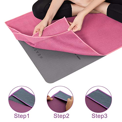 image for Heathyoga Non Slip Yoga Towel, Exclusive Corner Pockets Design, Microf