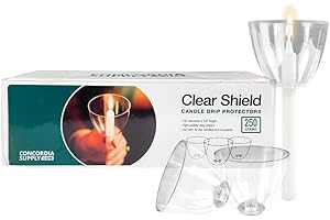 Concordia Supply Candles w/Candle Drip Protectors - 6.5" x 1/2" Candles w/Clear Plastic Shield for Wind & Drip Protection, Ideal for Candle Light, Memorial, & Congregational Services (Set of 250)