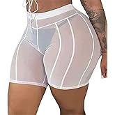 aihuajie Women's Sexy Sheer Mesh Biker Shorts Workout Gym Booty Shorts See Through Skinny Short Leggings