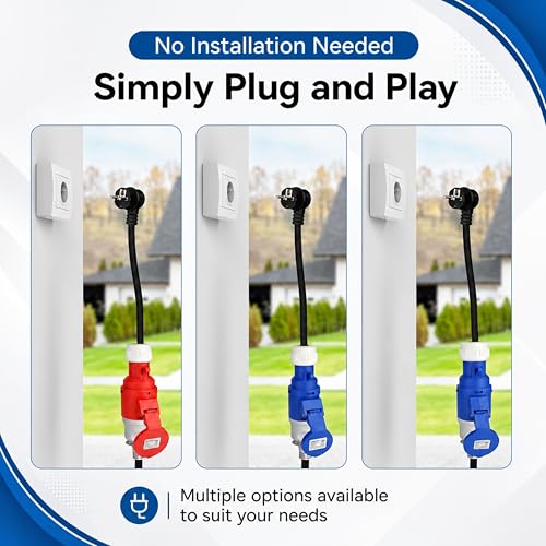 Powered EV 13A UK Plug to CEE Blue 32A 3-Pin Adapter Cable (50cm) - Heavy Duty EV Charger13A to 16A/32A Converter, IP44 Waterproof For EV Home Chargers, Caravan & Motorhomes, Camping & Industrial Use.
