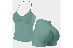 Workout Sets for Women 2 Piece Seamless Halter Crop Top Tank Hidden Scrunch Shorts Yoga Outfits Gym Tracksuit