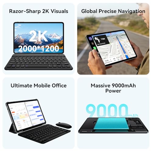 Blackview 12 inch Tablet Android 15,Android Gaming Tablet with Keyboard,24GB+128GB/2TB, Gemini AI with Pen, 2K FHD+ Display, 9000mAh/18W, Widevine L1, 5G WiFi, GPS (Gray, 128, GB)