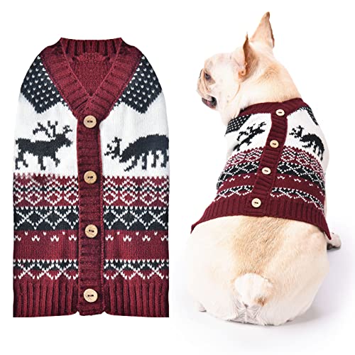 SKXEO Christmas Dog Jumper Snowflake Reindeer Pattern - Soft Classic Pet Sweater Warm Cat Dog Apparel, Knitwear Pet Winter Clothes Xmas Outfits(Red Reindeer,S)