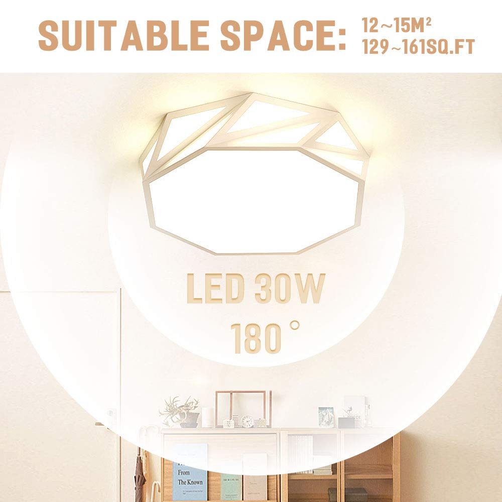 Neporal 30W Ceiling Fixture Dimmable 3 Color Temperature Adjustable 16 Inch Flush-Mount-Ceiling-Light-LED Modern for Bedroom Study Living Room Kitchen