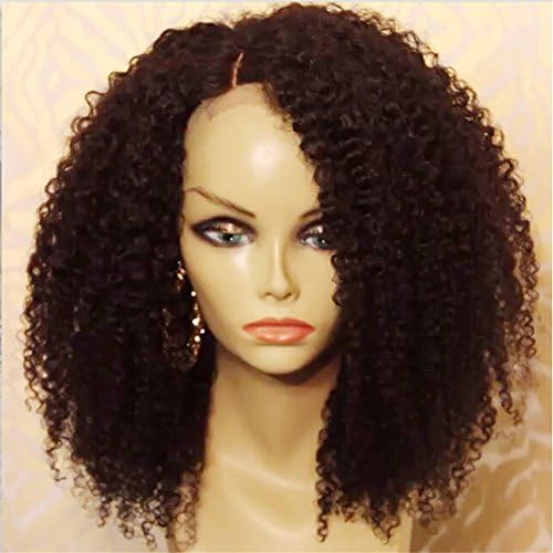Seashinebeauty Afro Kinky Curl Human Hair Lace Front Wigs Natural Black Glueless Curly Wig With Baby Hair 12inch