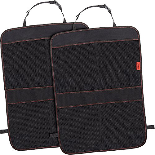 Kick Mat Car Seat Back Protectors with Odor Free, Premium Waterproof Fabric, Reinforced Corners to Prevent Sag, and 4 Mesh Pockets for Large Storage