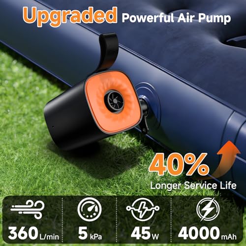 Electric Air Pump, 4000 mAh Battery Air Pump with LED Lighting/Hanging Hook/4 Air Nozzles, 5 kPa, 360 l/min for Air Mattress/Sleeping Mat/Inflatable Sofa/Paddling Pool/Pool/Vacuum Bag/Camping