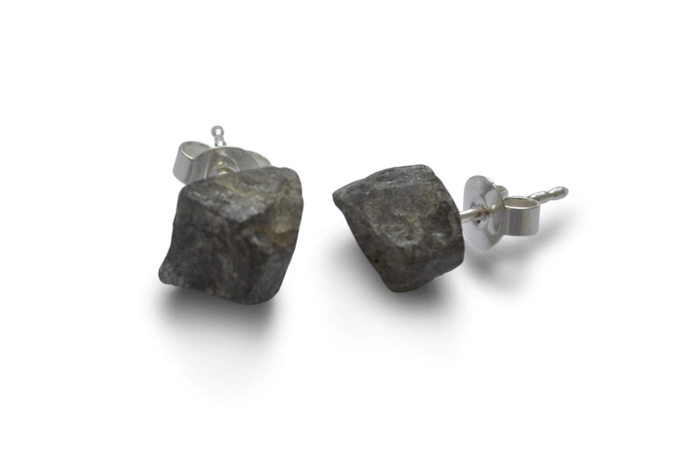 Labradorite stud earrings, natural, raw 10 - 11 mm, 925 silver