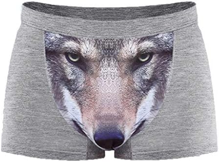 Fasclot Men's Underwear Boxer Briefs 3D Personality Wolf Head Modal Funny Middle Waist Breathable Comfortable Short Knickers Underpants Daily Wearing