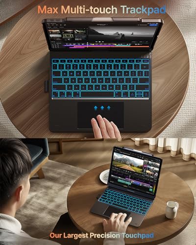 typecase Touch Case with Keyboard for iPad Pro 13"(M5/M4, 2025/2024), iPad Air 13"(M4/M3/M2, 2026/2025/2024) & iPad Pro 12.9", Trackpad, 360° Rotatable, 11-Colors Backlit, Space Black