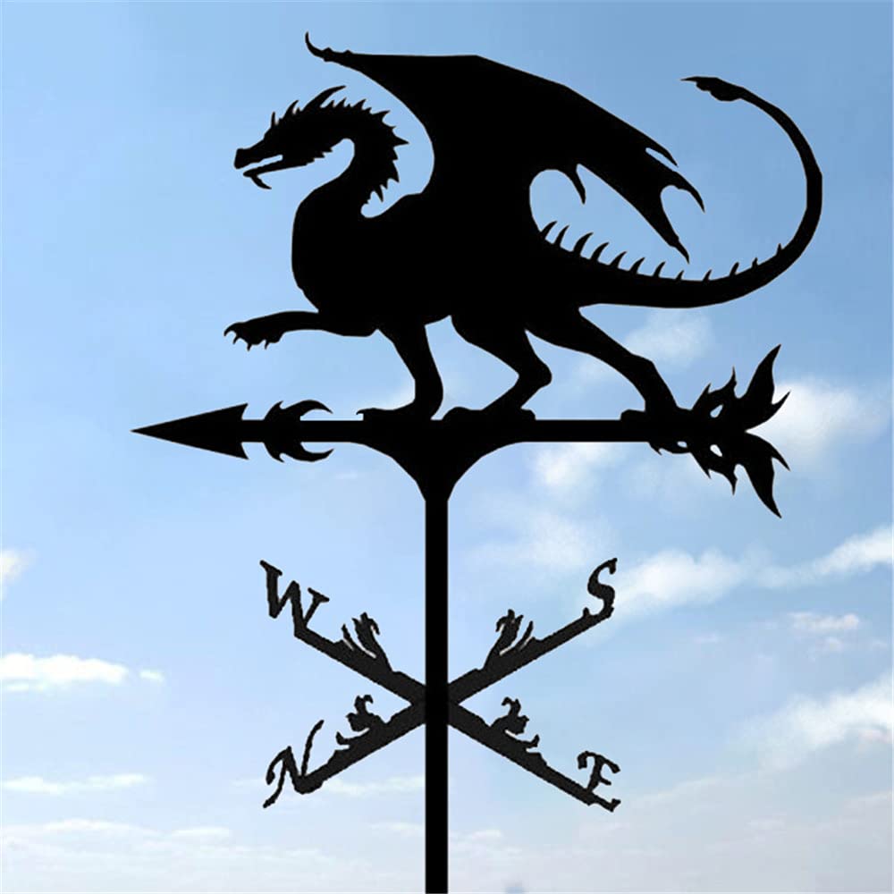 Your's Bath Weather Vane, 29.5 inch Stainless Steel Dragon Wind Direction Indicator Weather Vane Professional Measuring Tool, Black