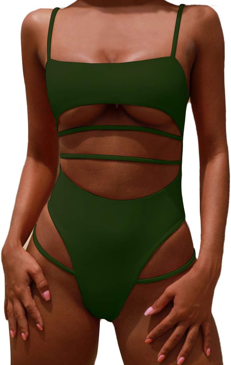 Womens One Piece Swimsuits Push up Strappy High Cut High Waisted Cheeky Bathing Suit Swimwear
