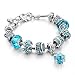 Long Way Blue Beads Carved Bracelet Sliver Plated Snake Chain Charm Strand Bracelet For Women&Men