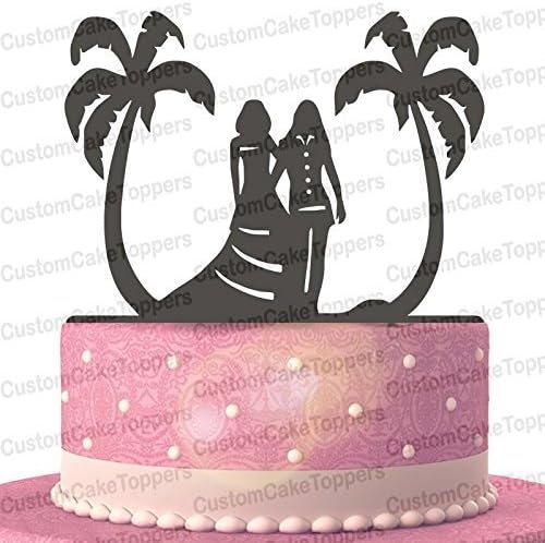 Lesbian Wedding Cake Toppers Under the Coconut Trees (Multiple Color Optional)