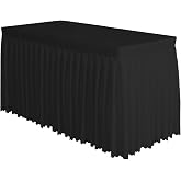 Surmente 14ft Black Table Skirt for 6-8 Foot Rectangle Tables | Reusable, Wrinkle Free, Washable Polyester Fabric, Desk Table Skirt for Teacher Desk, Classroom, Display, Party, 29x168 Inch