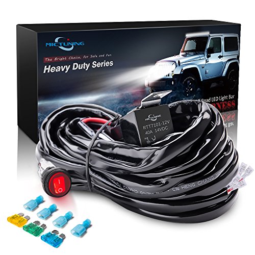 MICTUNING HD 14AWG 300w LED Light Bar Wiring Harness Fuse 40Amp Relay