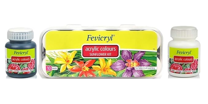 Pidilite Fevicryl Acrylic Sunflower Kit with Acrylic Colours for Regular Artists (Black and White, 10