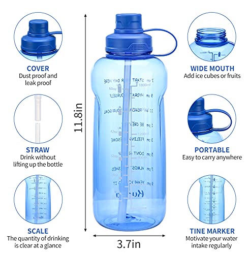 Half Gallon/64 oz Motivational Water Bottle with Time Marker Reminder & Straw, Leak-proof No BPA Hydration Sports Daily… - Image 2