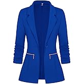 Genhoo Women's Long Sleeve Blazer Open Front Cardigan Jacket Work Office Blazer with Zipper Pockets