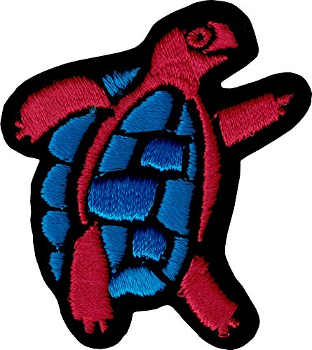 Red Turtle with Dark Blue Belly - Embroidered Iron On or Sew On Patch