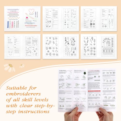 Komforbaa Upgraded Embroidery Kit for Beginners, Unbound Cross Stitch Book with Essential Patterns, 16cm Hoop, 24 Colors Thread, Complete Tools, Portable All-in-One