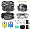 Odoland Multi-PCS Kit de Casseroles Camping, Cookware Kit en Alliage d’Alu, Légère, Durable et Compact avec Réchaud de…