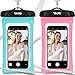 Waterproof Case, 2 Pack Veckle Clear Universal TPU Waterproof Cell Phone Case, Transparent Dry Bag, Pouch, Dirtproof for iPhone 8 7 6S, Samsung Galaxy S8 Plus S7 S6 Edge Smartphone Beach - Blue Pink
