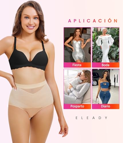 Eleady 2 Piezas Ropa Interior Mujer Suave Transpirable Calzones de Mujer Cintura Medio Faja Elástico Control de Abdomen Leve Calzones Postparto Cesarea Cobertura Completa