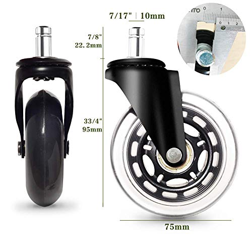 Office Chair Caster Wheels 10mm Stem, Fit IKEA Chairs Only, 3" Heavy