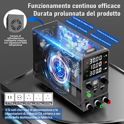 Variable DC Power Supply, 0-30V 0-10A Switching Adjustable Bench Power Supply with 20W USB and Type-C Fast Charging, Encoder Knob, Output Switch, 4 Digit LED Display SPS-3010M