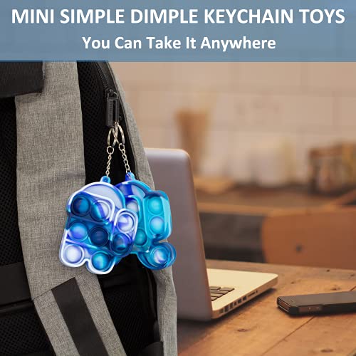2PCS Mini Simple Dimple Fidget Toys Keychain, Small Among-Us Push Pop Its Bubble Sensory-Toys, Stress Reliever Squeeze Tiny Pop Fidget Toys Keychain Gadgets Gift for Girls Boys (Stand Blue+Run Blue)