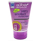 Alba Botanica Very Emollient, Kids Sunscreen SPF 45 4 oz (Pack of 2)