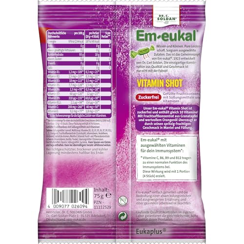 Em-eukal Vitamin-Shot gefüllt zuckerfrei 1500g – Erfrischend fruchtig – mit Fruchtsaftkonzentrat aus Granatapfel & wertvollem Orangenöl – 20x75g thumbnail 3